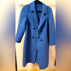 Women's Blue Double-Breasted Coat Classic Long Wool Hand-made Coat NWT Size M